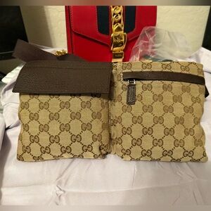 Gucci Beige & Brown GG Canvas Belt Bag / Waist Bag